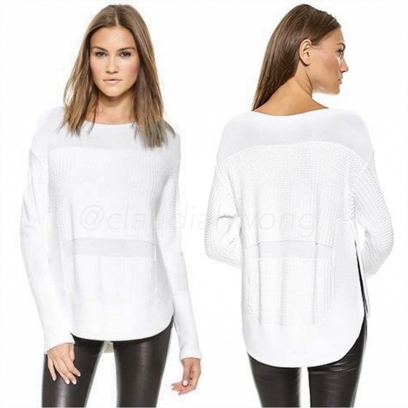 HELMUT LANG Baseball Hem Textured Inlay Split Side Sweater in Optic White - Picture 3 of 11